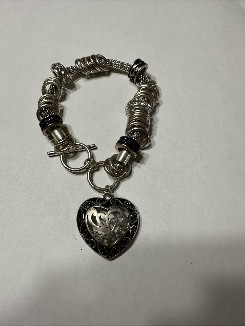 Brighton Silver Heart Charm Toggle Bracelet - Women Jewelry